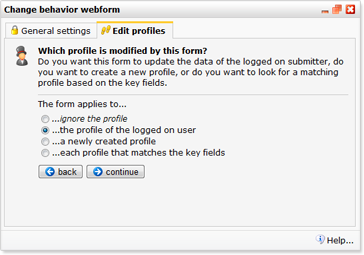 Web form behaviour wizard